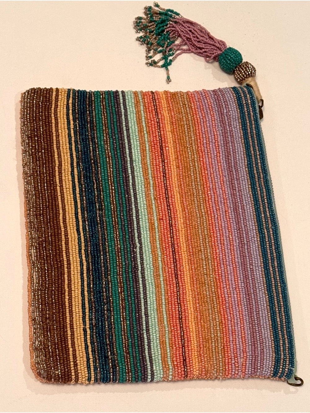 Anthropologie Multicolor Beaded Stripe Clutch - Teal, Pink, Brown, Orange